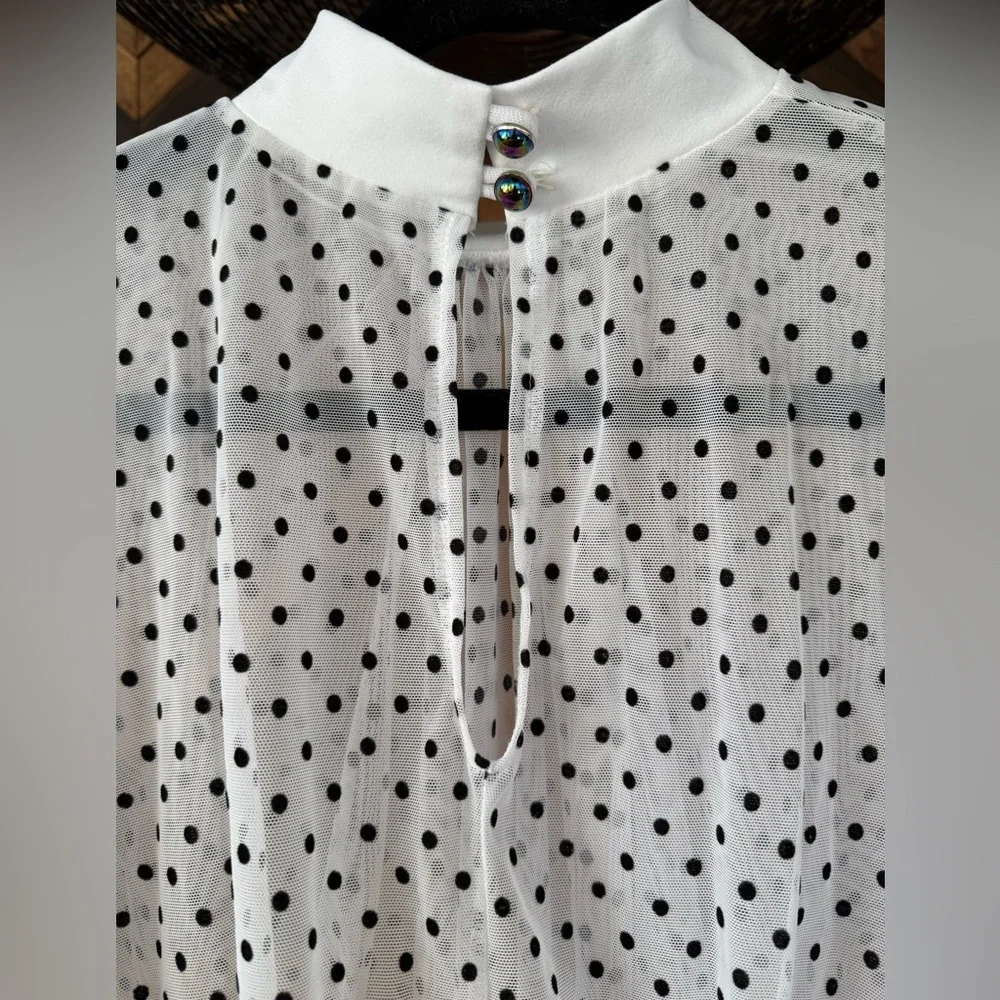 Sheer Polka Dot Crop Top - White and Black - Picture 5 of 8